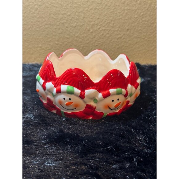 Royal Norfolk Snowman Ceramic Candy Dish Bowl 5” Round Snowmen Christmas - Picture 1 of 5